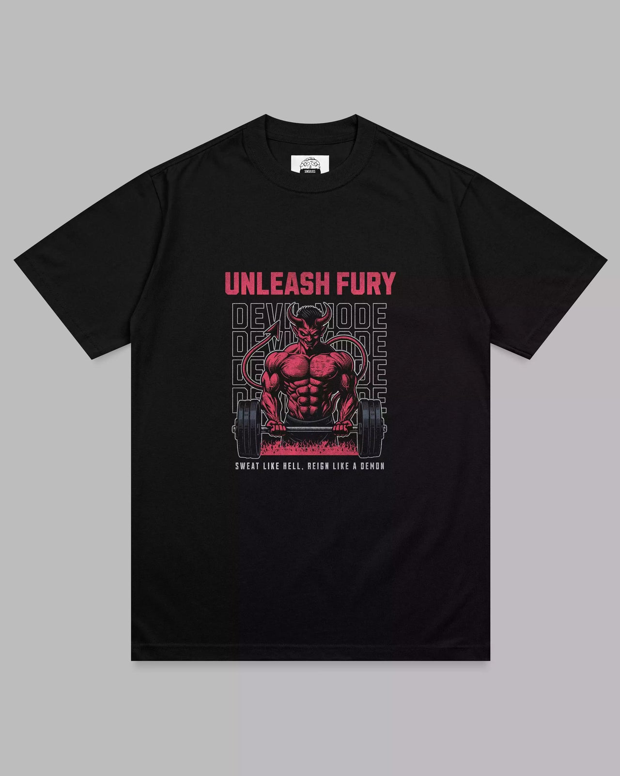 Unleash Fury: Devil Black Unisex Gym Tee