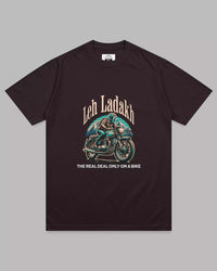 Thumbnail for Leh Ladakh: Unisex Coffee Brown Biker Tee