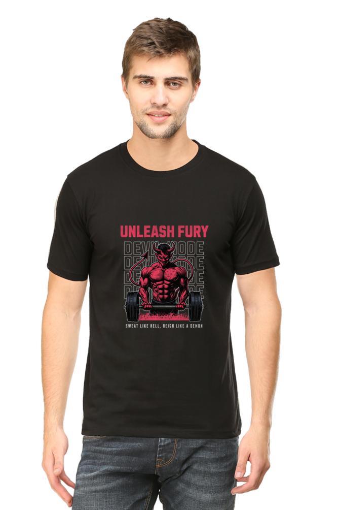 Unleash Fury: Devil Black Unisex Gym Tee