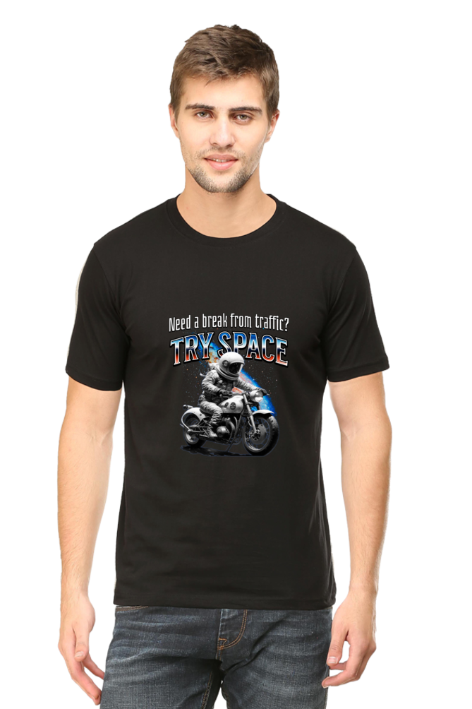 Cosmic Bike: Try Space Black Unisex Biker Tee