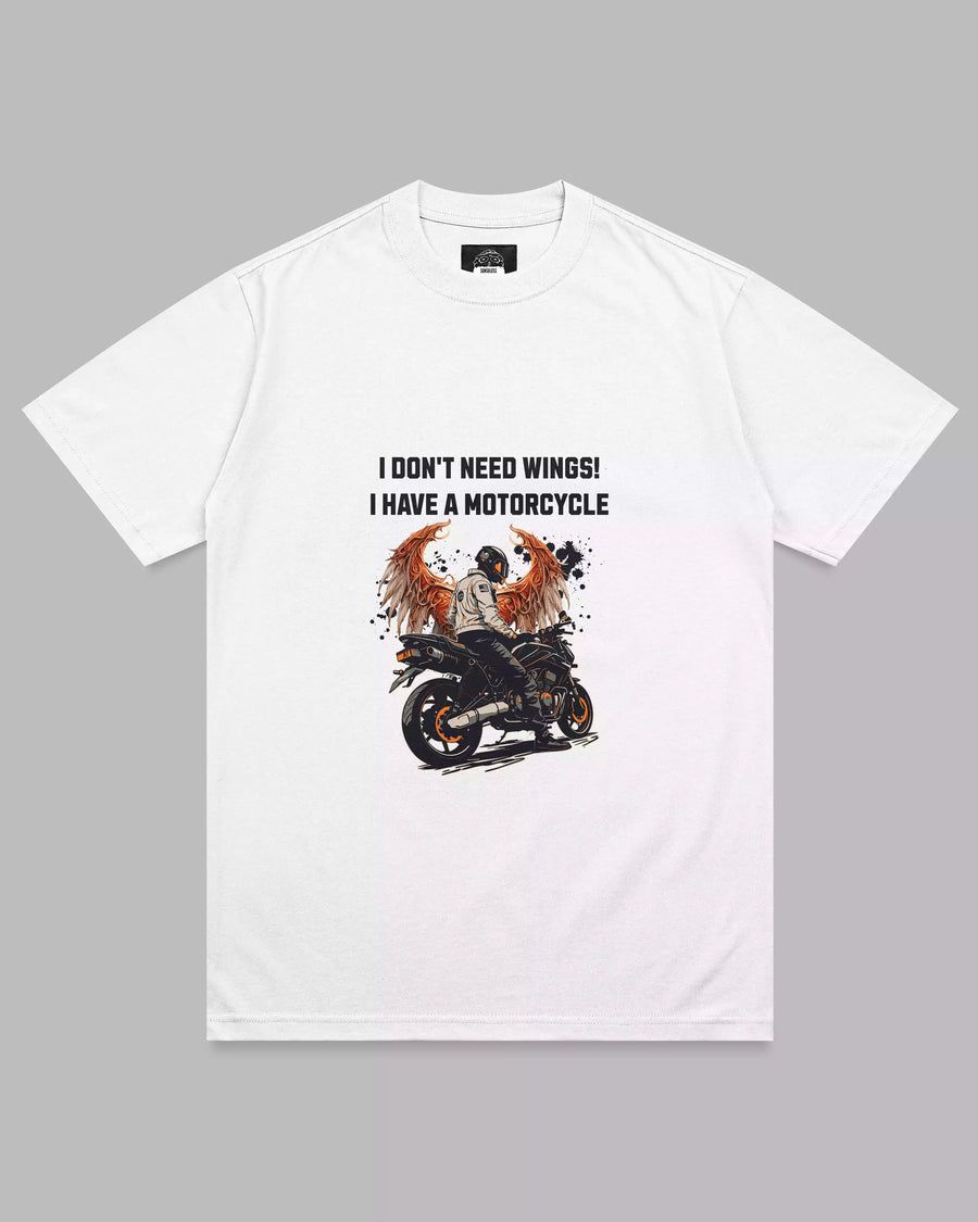 I Don't Need Wings: White Unisex Biker Tee