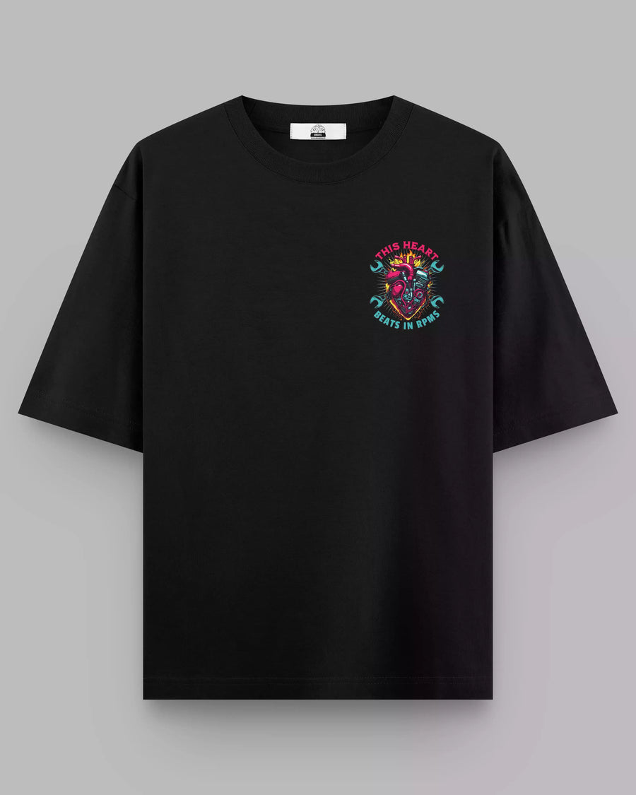 Engine Heart: Fearless Racer Black Unisex Oversized Tee