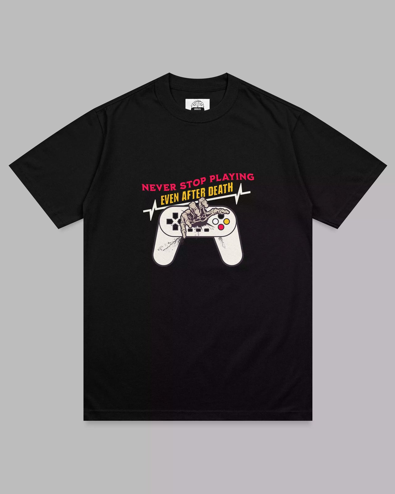 Never Stop Playing: Black Unisex Gamer Tee