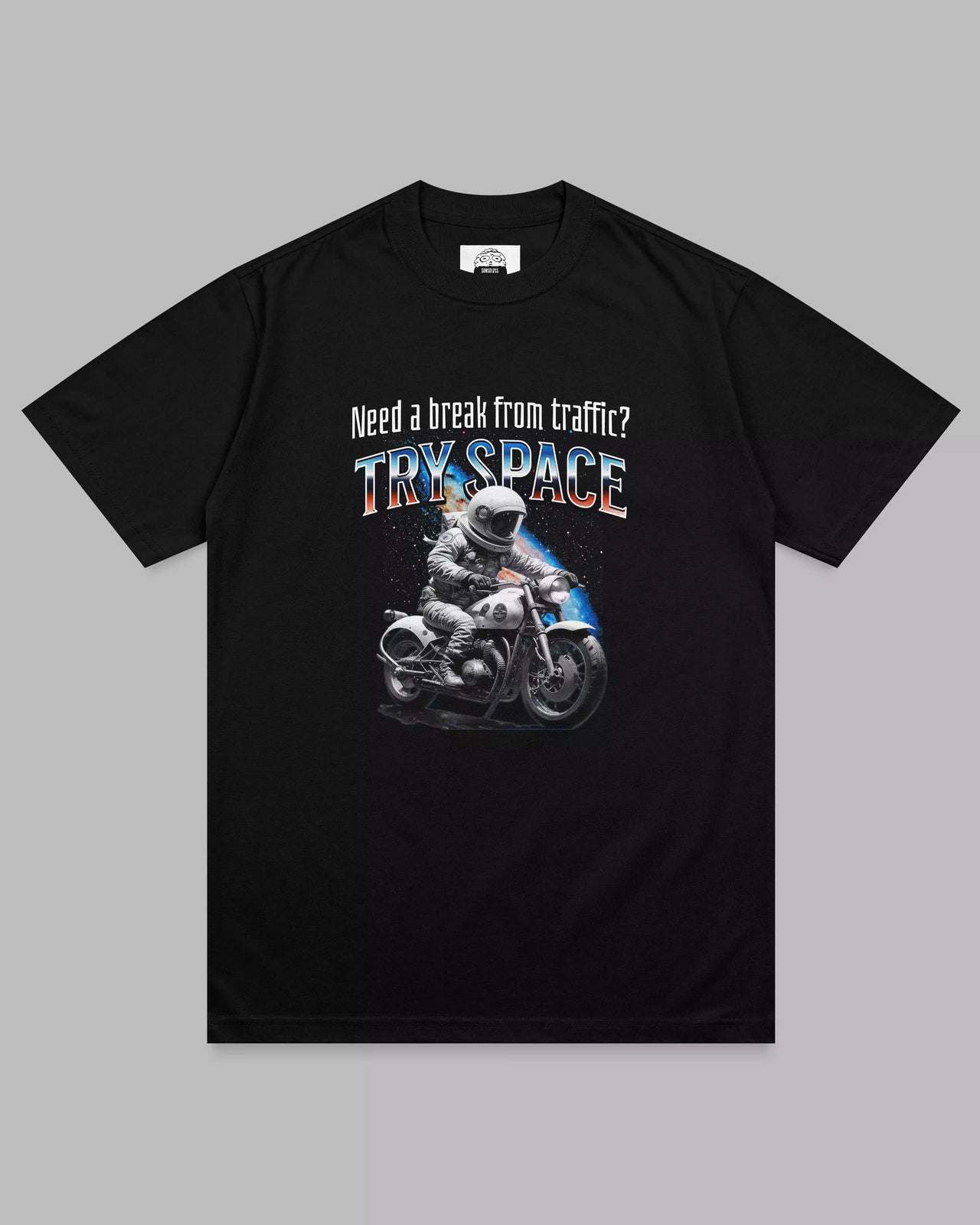 Cosmic Bike: Try Space Black Unisex Biker Tee